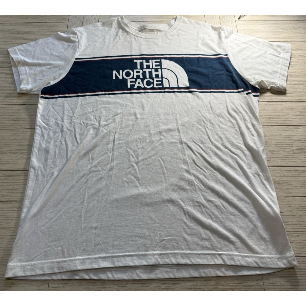 The North Face classic chest stripe and logo retro t-shirt men's XXL Navy White
